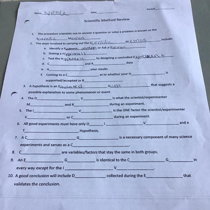 Scientific method review crossword answers