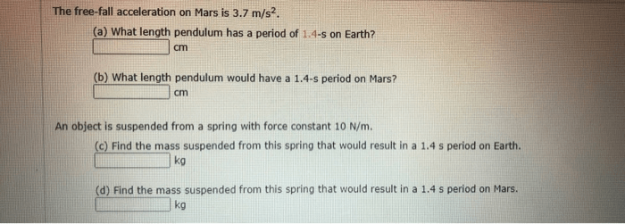 The free-fall acceleration on mars is 3.7 m/s2